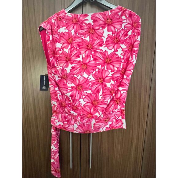 INC International Concepts Top XS NWT Pink Floral Wrap Tie Sleeveless Blouse - Picture 3 of 9